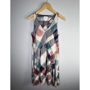 Anthropologie MAEVE Metallic Cotton A-Line Swing Plaid Dress Sz XS Flowy Boho